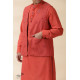 shop Handwoven Cotton - Orange Men's Yoke Kurta With Jacket (Set of Two)