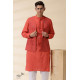 shop Handwoven Cotton - Orange Men's Yoke Kurta With Jacket (Set of Two)