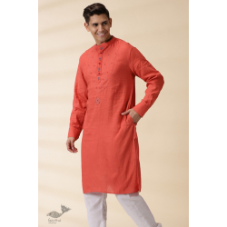 Ekansh . एकांश | Handwoven Cotton - Orange Men's Yoke Kurta With Jacket (Set of Two)