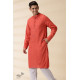 shop Handwoven Cotton - Orange Men's Yoke Kurta With Jacket (Set of Two)