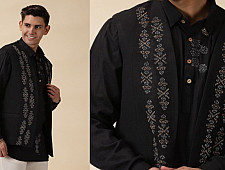 Ekansh . एकांश | Handloom Cotton -  Black Men Nehru Jacket ( Only Jacket )