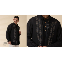 Ekansh . एकांश | Handloom Cotton -  Black Men Nehru Jacket ( Only Jacket )