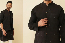 Ekansh . एकांश | Handloom Cotton - Men's Black Kurta with Jacket (Set of 2) 