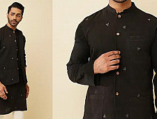 Ekansh . एकांश | Handloom Cotton - Men's Black Kurta with Jacket (Set of 2) 