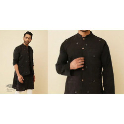 Ekansh . एकांश | Handloom Cotton - Men's Black Kurta with Jacket (Set of 2) 