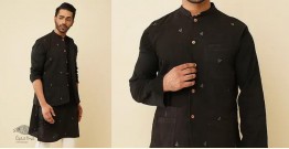 Ekansh . एकांश | Handloom Cotton - Men's Black Kurta with Jacket (Set of 2) 