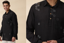 Ekansh . एकांश | Handwoven Cotton - Black Men Short Kurta 