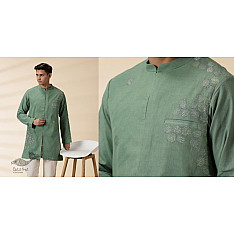 Ekansh . एकांश | Handwoven Cotton - Green Jacket Style Men Long Kurta 