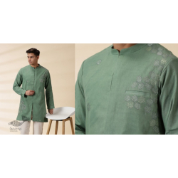 Ekansh . एकांश | Handwoven Cotton - Green Jacket Style Men Long Kurta 