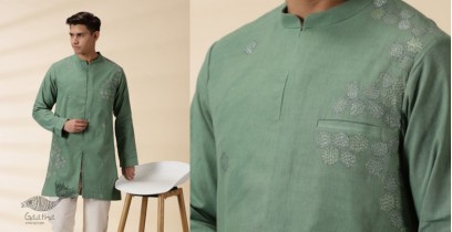 Ekansh . एकांश | Handwoven Cotton - Green Jacket Style Men Long Kurta 