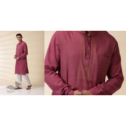 Ekansh . एकांश | Handwoven Cotton - Majenta Men's Long Kurta 