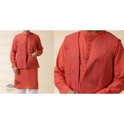 Ekansh . एकांश | Handwoven Cotton - Orange Men's Yoke Kurta With Jacket (Set of Two)