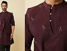 Ekansh . एकांश | Handwoven Cotton - Purple Cotton Long Kurta With Jacket (Set of 2) 