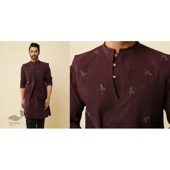 shop Handwoven Cotton - Purple Cotton Long Kurta With Jacket (Set of 2) 