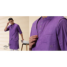 Ekansh . एकांश | Handwoven Cotton - Purple Men Kantha Work Long Kurta With Jacket (Set of Two)