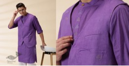 Ekansh . एकांश | Handwoven Cotton - Purple Men Kantha Work Long Kurta With Jacket (Set of Two)