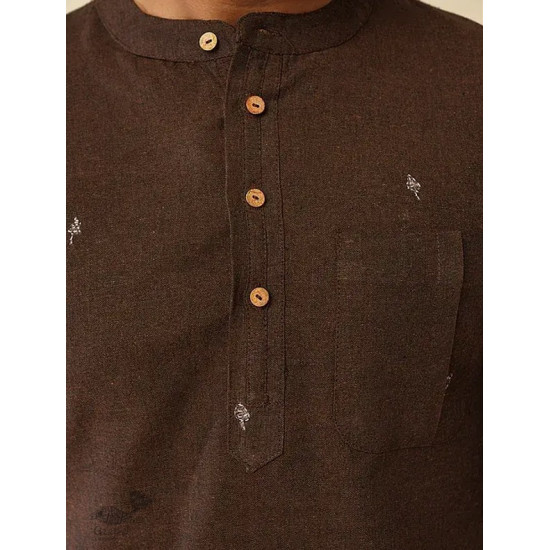 shop Handwoven Cotton - Dark Brown Cotton Kurta