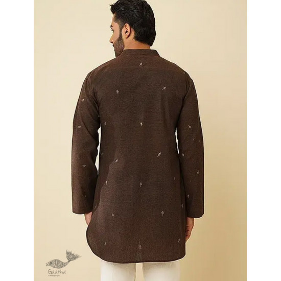 shop Handwoven Cotton - Dark Brown Cotton Kurta