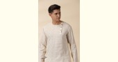 shop Handwoven Cotton - Off White Kantha Work Kurta  
