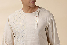 Ekansh . एकांश | Handwoven Cotton -  Off White Kantha Work Kurta  