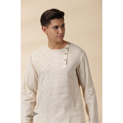 Ekansh . एकांश | Handwoven Cotton -  Off White Kantha Work Kurta  