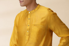 Ekansh . एकांश | Handwoven Yellow Chanderi Men Kurta 