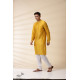 shop Handwoven - Yellow Chanderi Men Kurta 