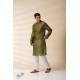 shop Handwoven - Green Men Chanderi Chikankari Kurta 