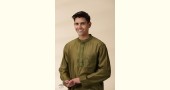 shop Handwoven - Green Men Chanderi Chikankari Kurta 