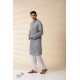 shop Handwoven - Grey Man Chanderi Chikan Kurta 