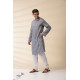 shop Handwoven - Grey Man Chanderi Chikan Kurta 