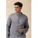 shop Handwoven - Grey Man Chanderi Chikan Kurta 