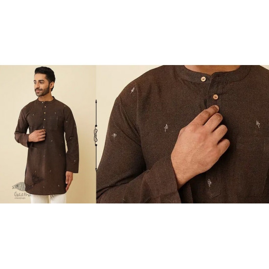 shop Handwoven Cotton - Dark Brown Cotton Kurta