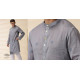 shop Handwoven - Grey Man Chanderi Chikan Kurta 