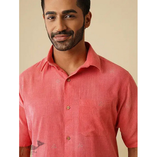 shop handloom cotton - Pink Handwoven Zari Motif Shirt