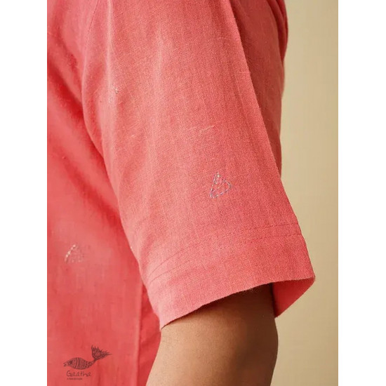 shop handloom cotton - Pink Handwoven Zari Motif Shirt