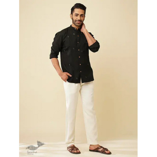 shop handloom cotton -Black Men's Handwoven Cotton Shirt