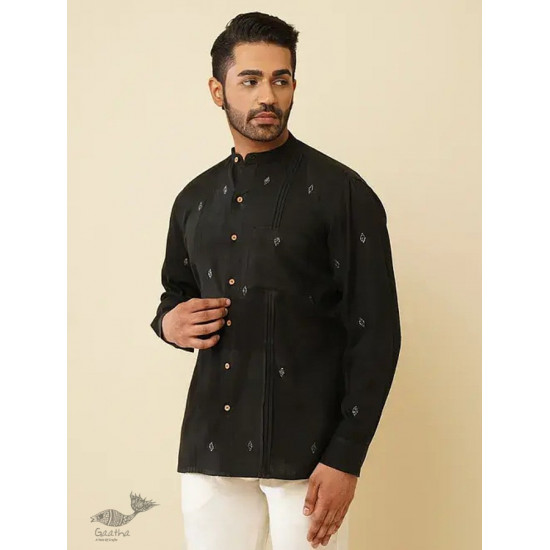 shop handloom cotton -Black Men's Handwoven Cotton Shirt