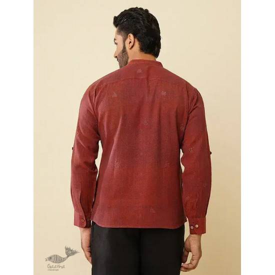 shop handloom cotton - Maroon Handwoven Man's Shirt