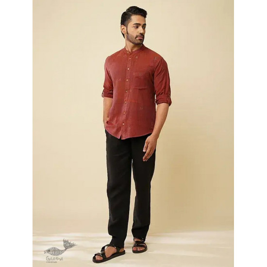 shop handloom cotton - Maroon Handwoven Man's Shirt