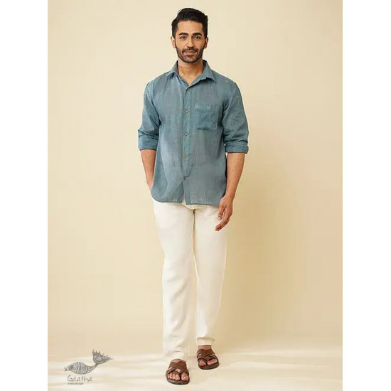 shop handloom cotton - Grey Men's Handwoven Shirt