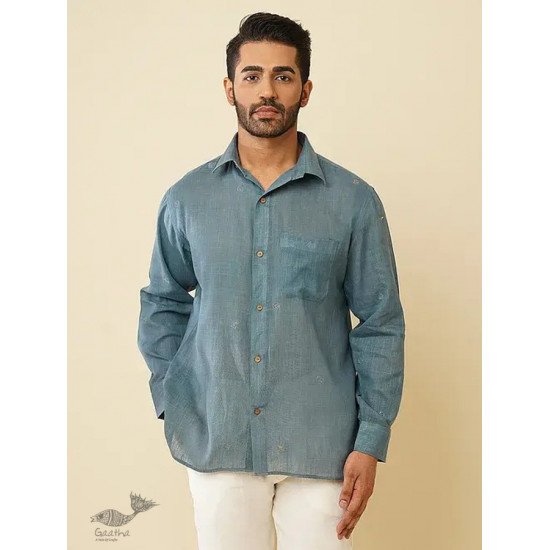 shop handloom cotton - Grey Men's Handwoven Shirt