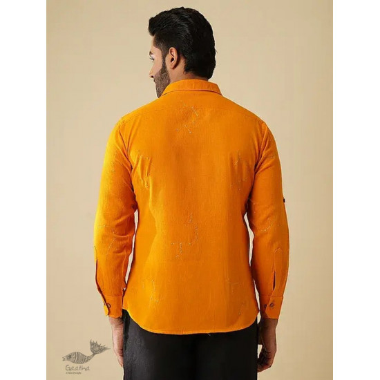 shop handloom cotton - Yellow Handwoven Men's Shirt