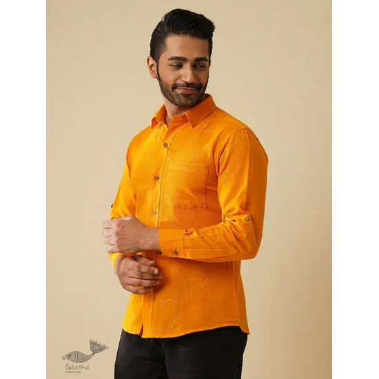 shop handloom cotton - Yellow Handwoven Men's Shirt