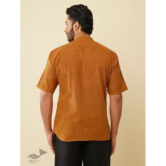 shop handloom cotton - Mustard Handwoven Men's Shirt