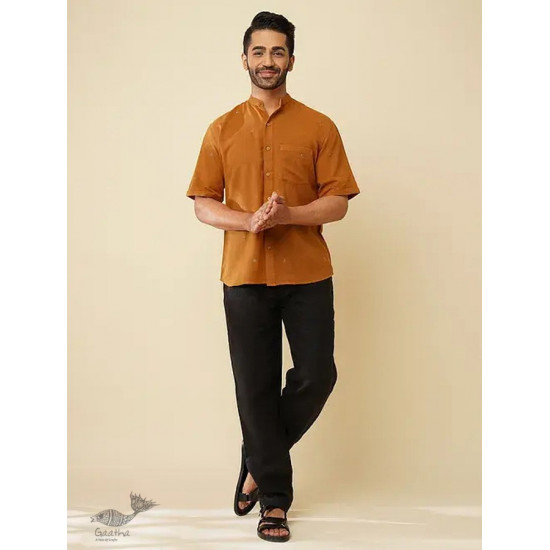 shop handloom cotton - Mustard Handwoven Men's Shirt