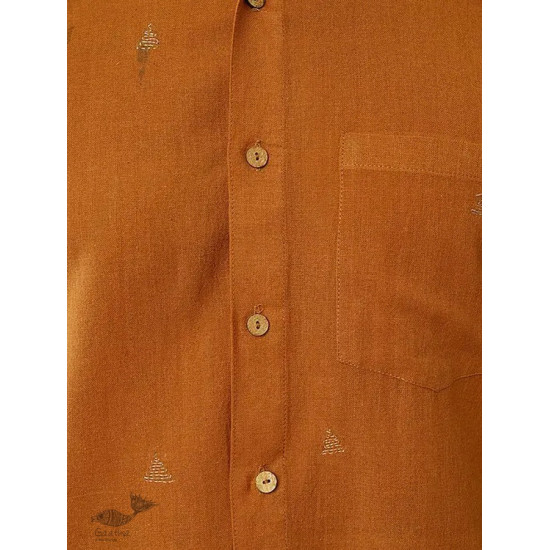 shop handloom cotton - Mustard Handwoven Men's Shirt