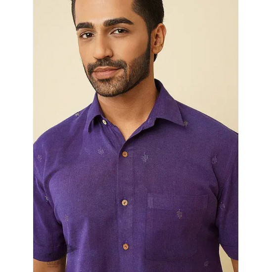 shop handloom cotton - Wine Handwoven Men's Shirt