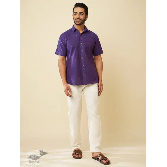 shop handloom cotton - Wine Handwoven Men's Shirt