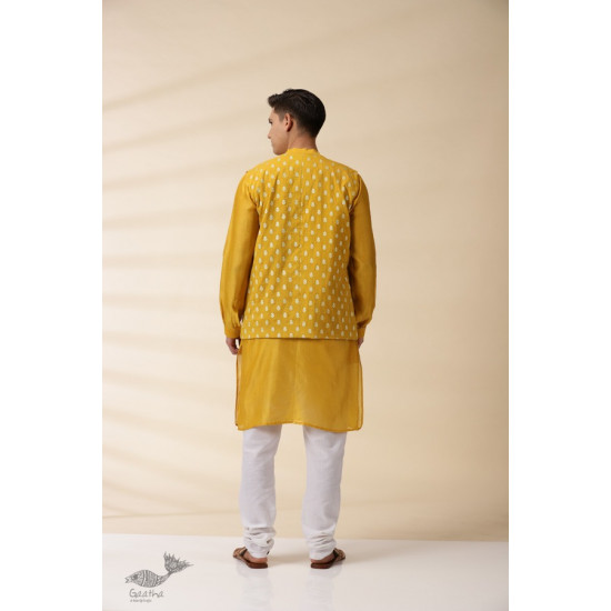 shop Yellow Chanderi Men Jacket & Kurta Set